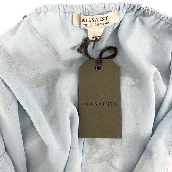 ALL SAINTS Essey Senja Maxi Dress Blue Floral Birds Asymmetric Sleeveless 8 NEW - Picture 10 of 12